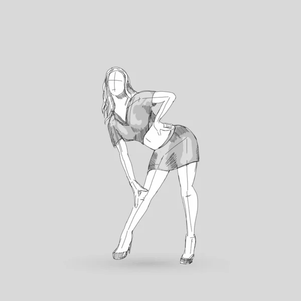 Modern Style Dancer Sketch Dancing Girl Gray Background — Stock Vector