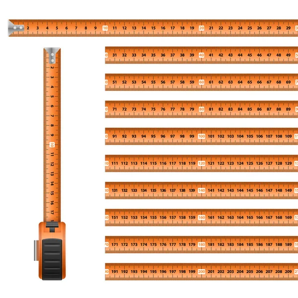 Μέτρηση Γραφικού Σχεδιασμού Πορτοκαλί Ρουλέτα Εκατοστό Κλίμακα Στο Λευκό — Διανυσματικό Αρχείο