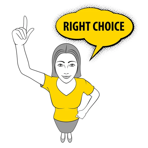 Cartoon Illustration Young Woman Giving Thumbs Elección Correcta — Vector de stock