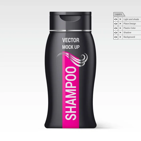 Black Plastic Bottle Shampoo Isolated White Background Vector Layer Mock — Stock Vector