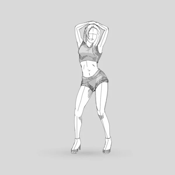 Danseuse Style Moderne Posant Croquis Danseuses Solitaires Avec Les Bras — Image vectorielle