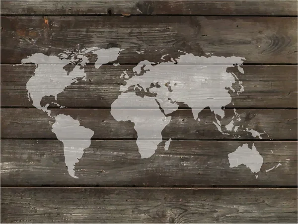 World map with wood background — Stockfoto