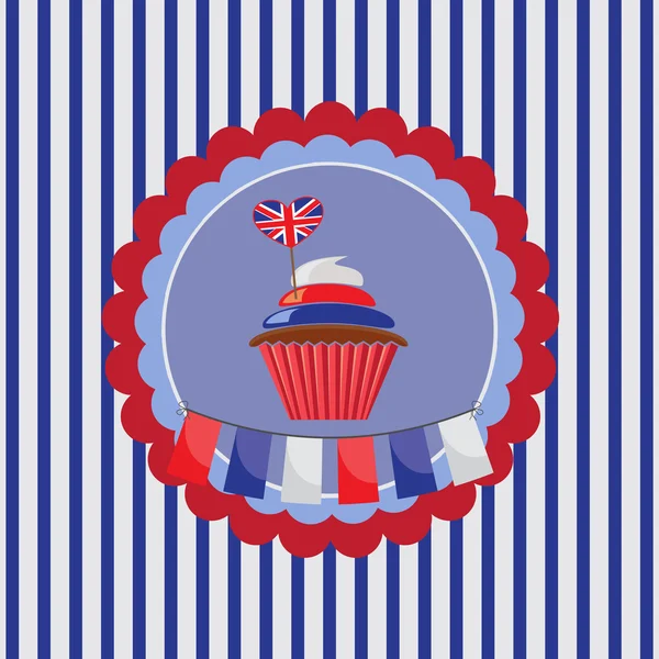 Hintergrund mit Cupcake in uk traditionellen Farben — Stockvektor