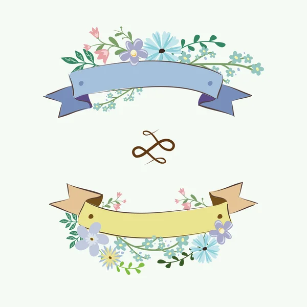 Conjunto de flores y cintas vintage — Vector de stock