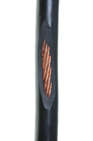 Cable de cobre negro aislado sobre fondo blanco — Foto de Stock