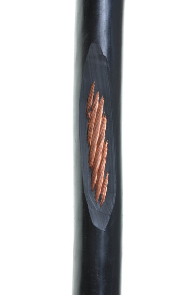 Black copper cable isolated on white background