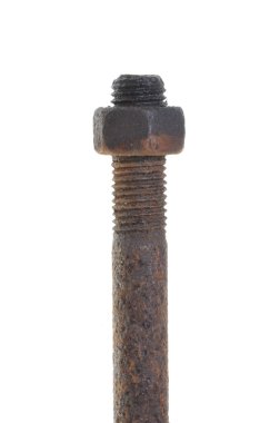 eski paslı cıvata somun beyaz zemin üzerine izole