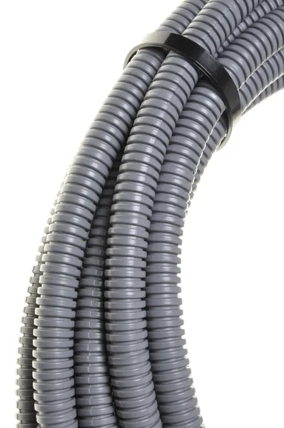 Gray plastic corrugated pipe — Stock Photo, Image