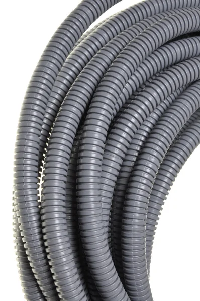 Gray plastic corrugated pipe — Stock Photo, Image