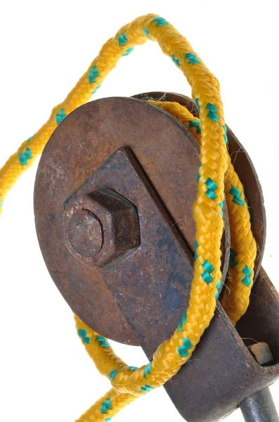 Pulley with yellow rope — Stock Photo, Image