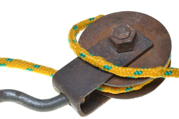 Pulley with yellow rope — Stock Photo, Image