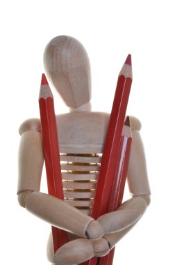 bir mankenin kırmızı boya kalemi tutan