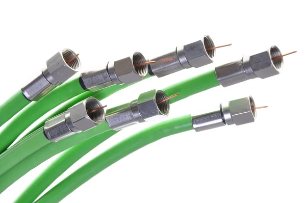 Green coaxial cable tv withe connectors — Stock Photo, Image