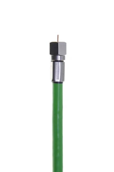 Single coaxial green cable with connector — Stock Photo, Image