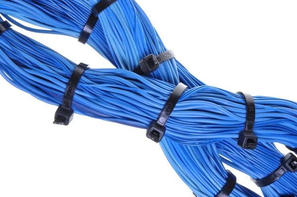 Paquetes de cables azules en redes de comunicación globales — Foto de Stock