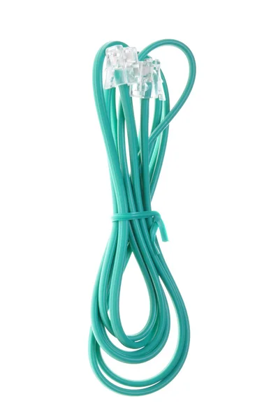 Kabel telefoniczny zielony na białym tle — Zdjęcie stockowe