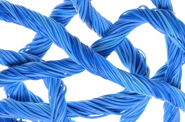 Modré počítačové kabely — Stock fotografie