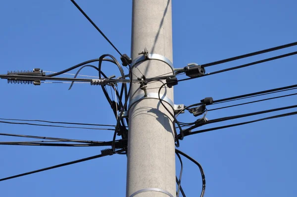 Telephone cable lines on a pole — Stock Photo, Image