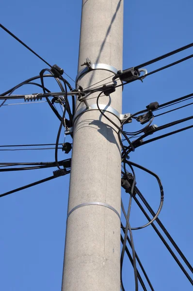 Telephone cable lines on a pole — Stock Photo, Image