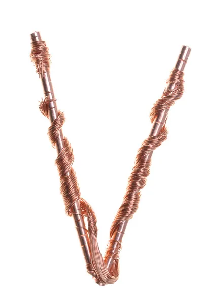 Twisted copper wire in the shape of the letter V — Stock Photo, Image