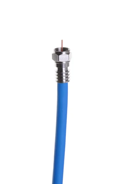 Single blue coaxial cable with connectors — Stock Photo, Image