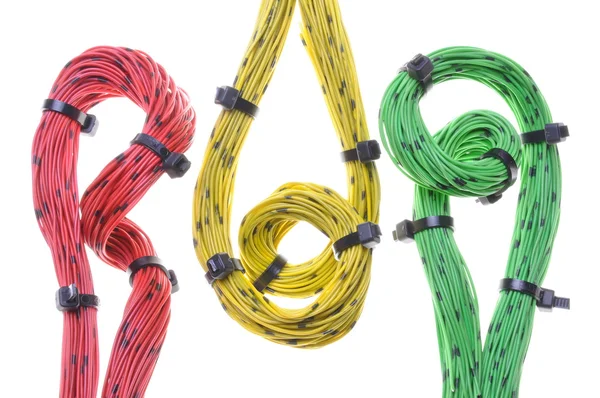 Pętli i skręcać kable kolorowy komputer — Zdjęcie stockowe