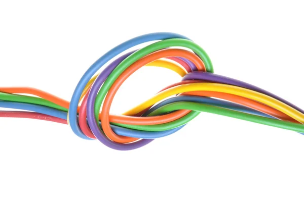 Die elektrischen farbigen Drähte mit Knoten — Stockfoto