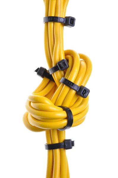 Yellow electrical cables with cable ties — Stock Photo, Image