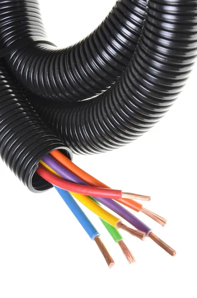 Tubo corrugado con cables — Foto de Stock