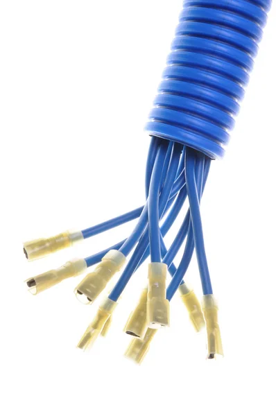 Modré elektrické kabely v ochranné trubce — Stock fotografie