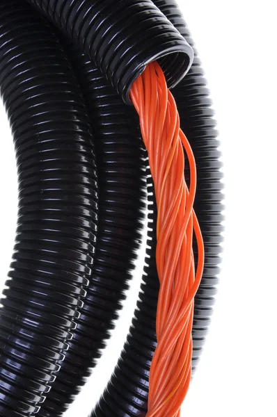 Corrugated pipe withe cables — Stock Photo, Image