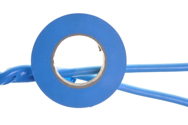 Cabos elétricos azuis com fita isolante — Fotografia de Stock