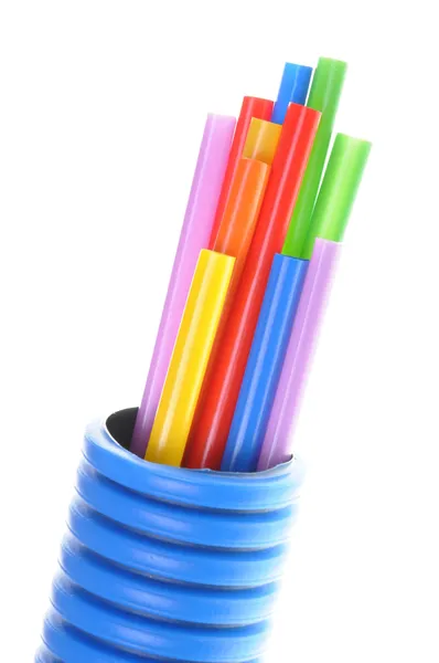 Heat shrink tubing in corrugated pipe electrical installations — Stock Photo, Image