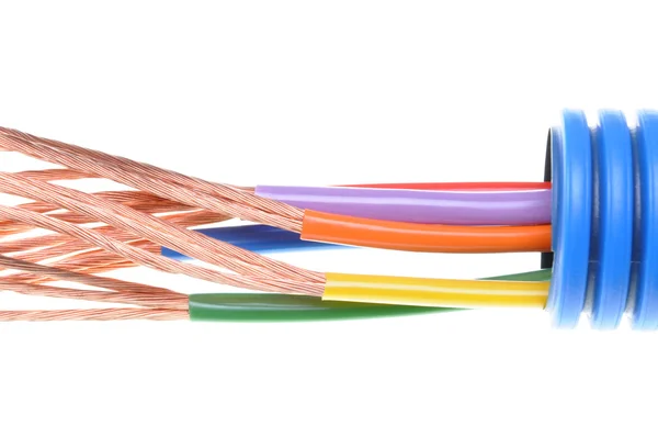Tubulação ondulada com cabos elétricos — Fotografia de Stock