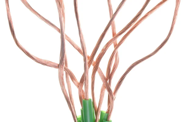 Green energy, copper cable in the green tube — Stock Photo, Image