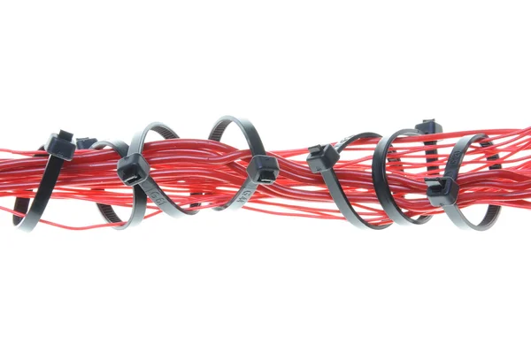 Red electric cable with cable ties — Stock Photo, Image