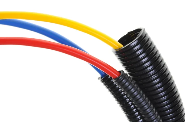 Power supply cables in corrugated pipe — Stock Photo, Image