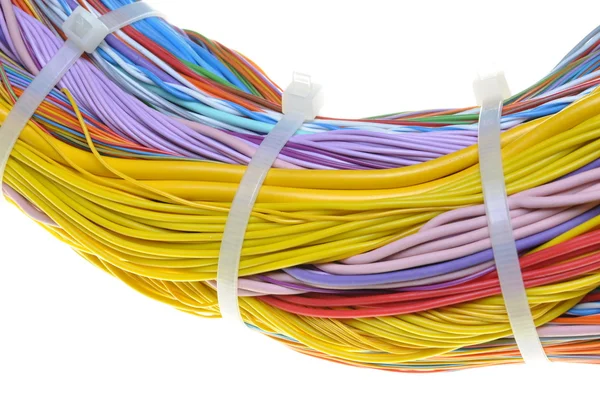 Bundle of cables with cable ties — Stock Photo, Image
