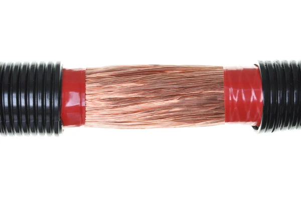 Tubulação de plástico ondulado com fios de cobre — Fotografia de Stock