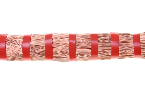 Copper cable lines with red ribbon — Stock Photo, Image