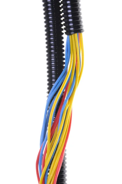 Tubulação de plástico ondulado com cabos elétricos — Fotografia de Stock