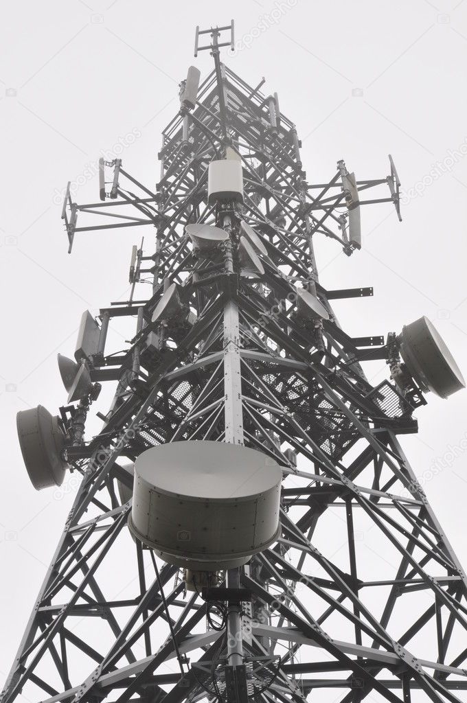 Tower with antennas in the mist