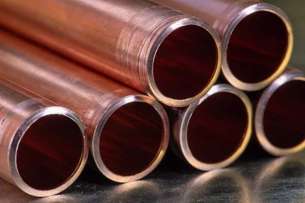Set Copper Pipes Close Metallic Surface — Stock Photo, Image