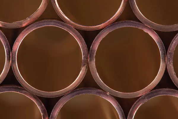 スタック銅管のマクロフロントビュー — ストック写真