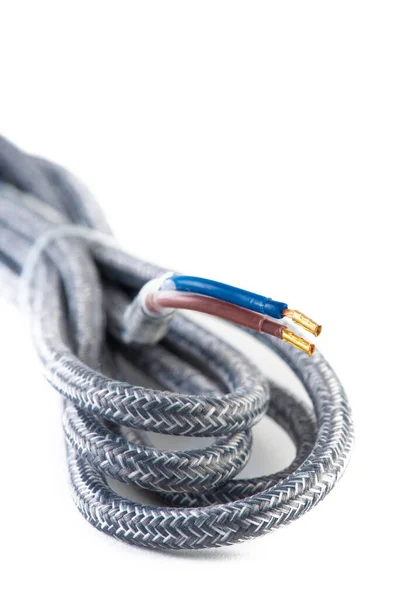白色背景隔离的纺织品编织电缆 — 图库照片