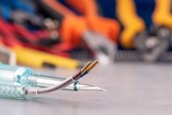 Conjunto Instalación Reparación Eléctrica Cable Eléctrico Destornillador — Foto de Stock