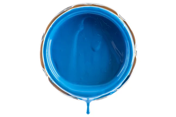 Στρογγυλό Καπάκι Από Φρέσκο Ανοιχτό Δοχείο Χρώμα Που Στάζει Απομονωμένο — Φωτογραφία Αρχείου