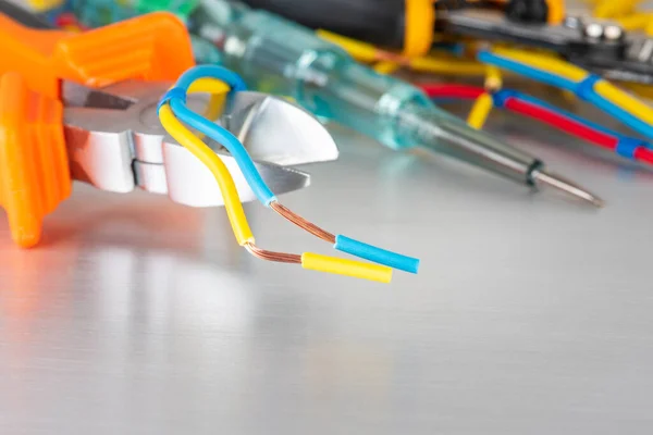 Hand Tool Electrical Pliers Cable Workshop Table — Stock Photo, Image