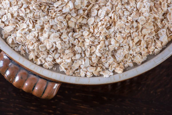 Oat Flakes Ceramic Bowl Macro View — Stock Photo, Image