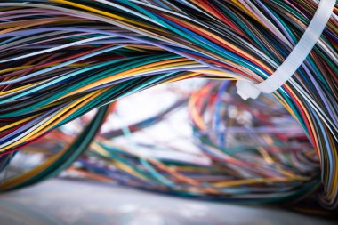 Multicolored electrical computer cable close-up